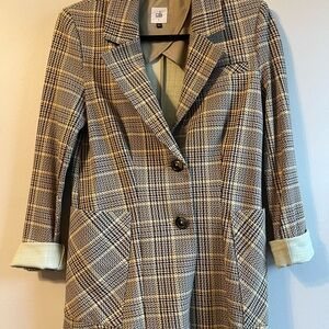 CAbi  - Chic Women's Plaid Coat - Brown and Cream